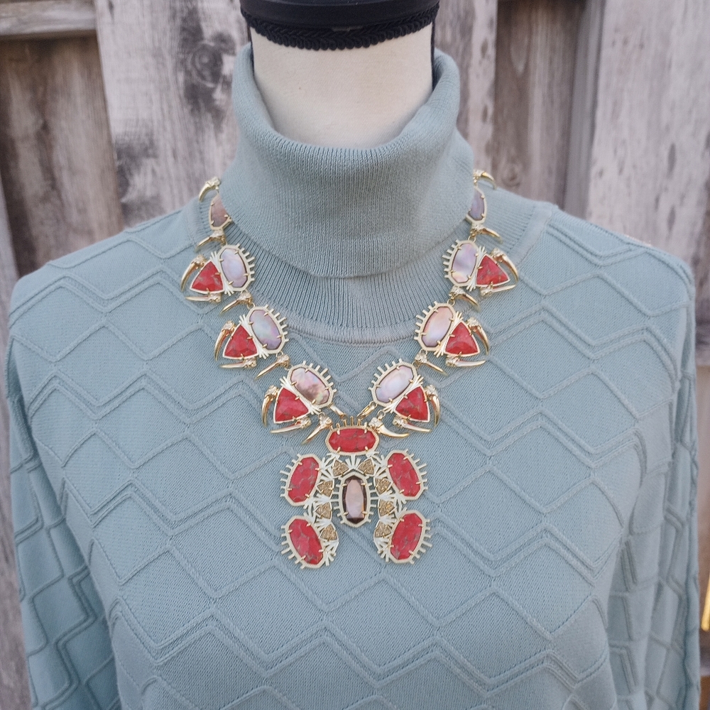 Kendra Scott Gold Odessa Bronze Veined Red Magnesite Statement Necklace - Picture 2 of 16